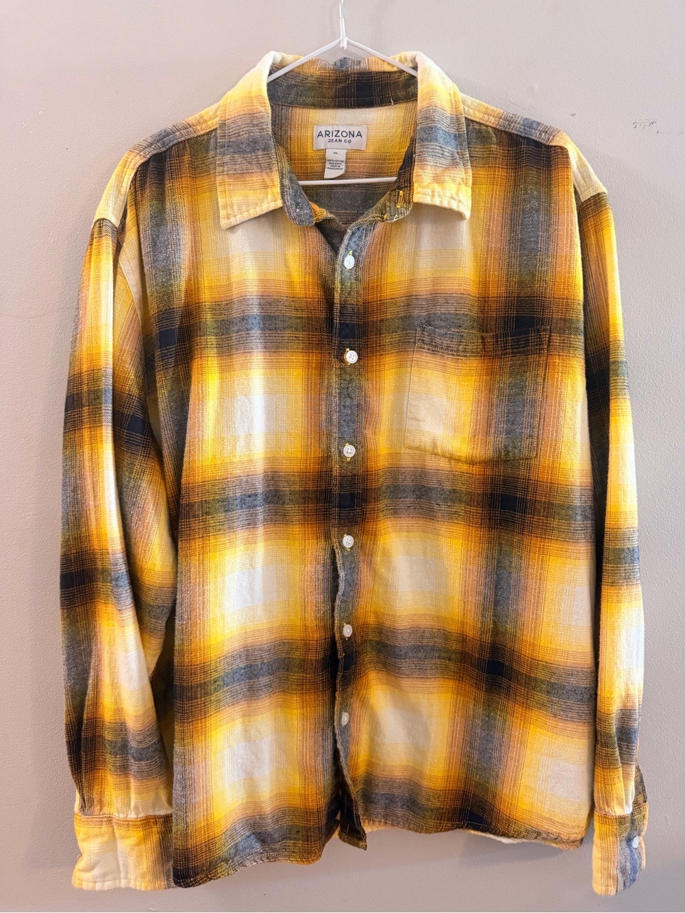 Arizona Jean Company Yellow and Gray Plaid Button-Down Shirt
